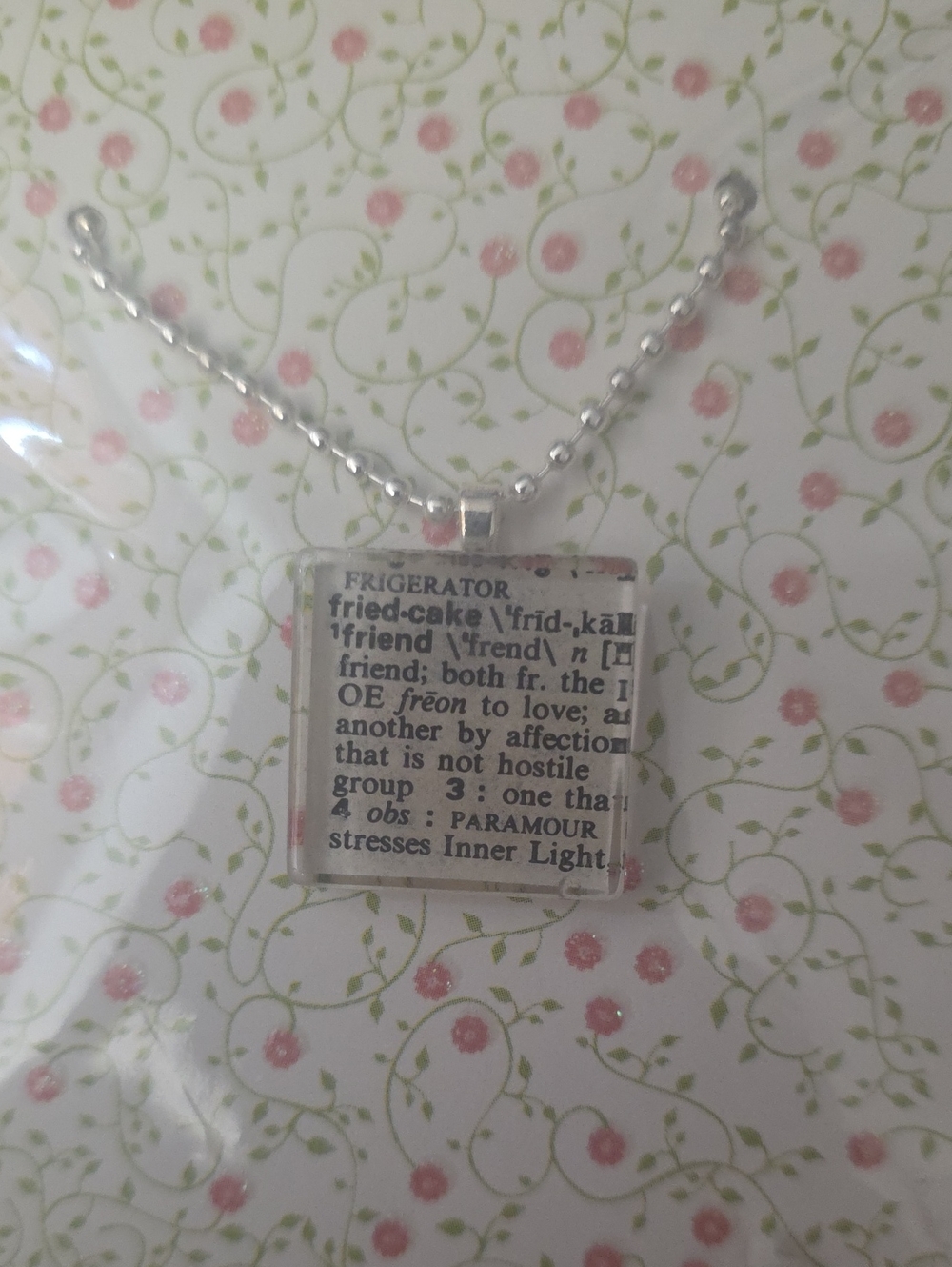 Friend Dictionary Page Print Pendant Necklace Silver Chain Creatively Obsessed